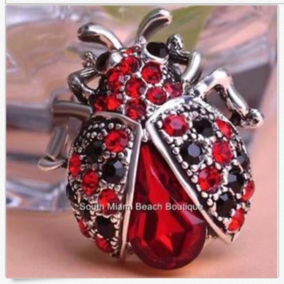 Vtg Ladybug Pin Brooch Silver Plated Red Black Crystal Crystals Insect Lady Bug - Picture 2 of 5